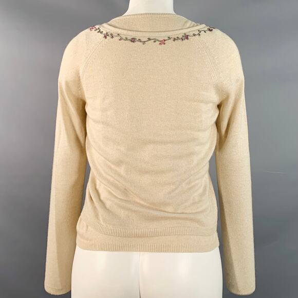 BLUMARINE Size 6 Beige Multi Color Rayon Cashmere Blend Beaded Cardigan Set - Picture 4 of 9